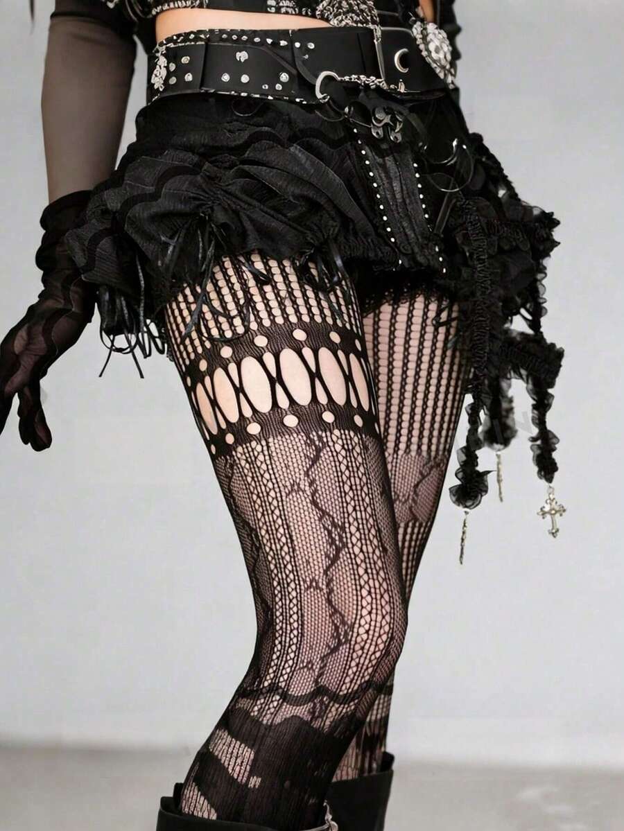 1pc Asymmetric Hollow Fishnet  - مراجعة Fishnet Stocking Women وسعره