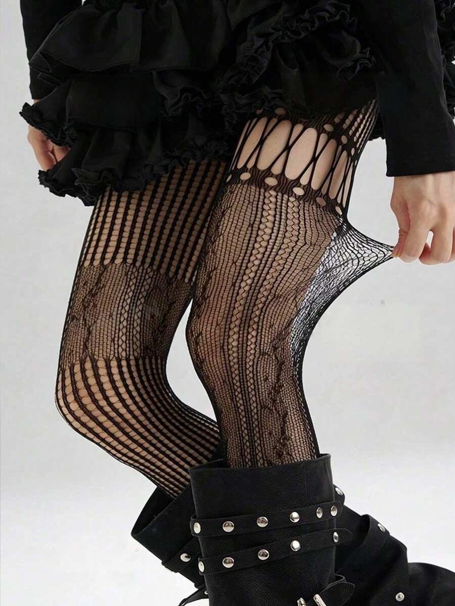 1pc Asymmetric Hollow Fishnet  - مراجعة Fishnet Stocking Women وسعره