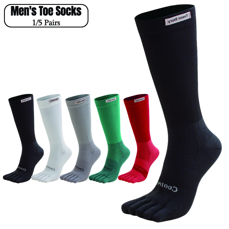 1/5 Pairs Men's High Crew Five - مراجعة Toe Sock Split وسعره