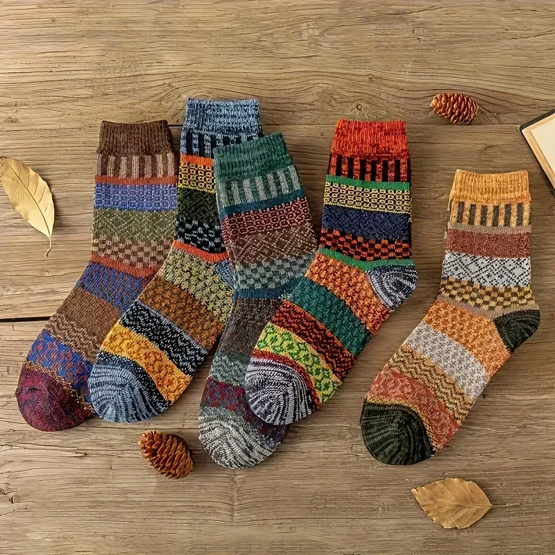 5 pairs of retro ethnic style  - مراجعة Thermal Sock Winter وسعره