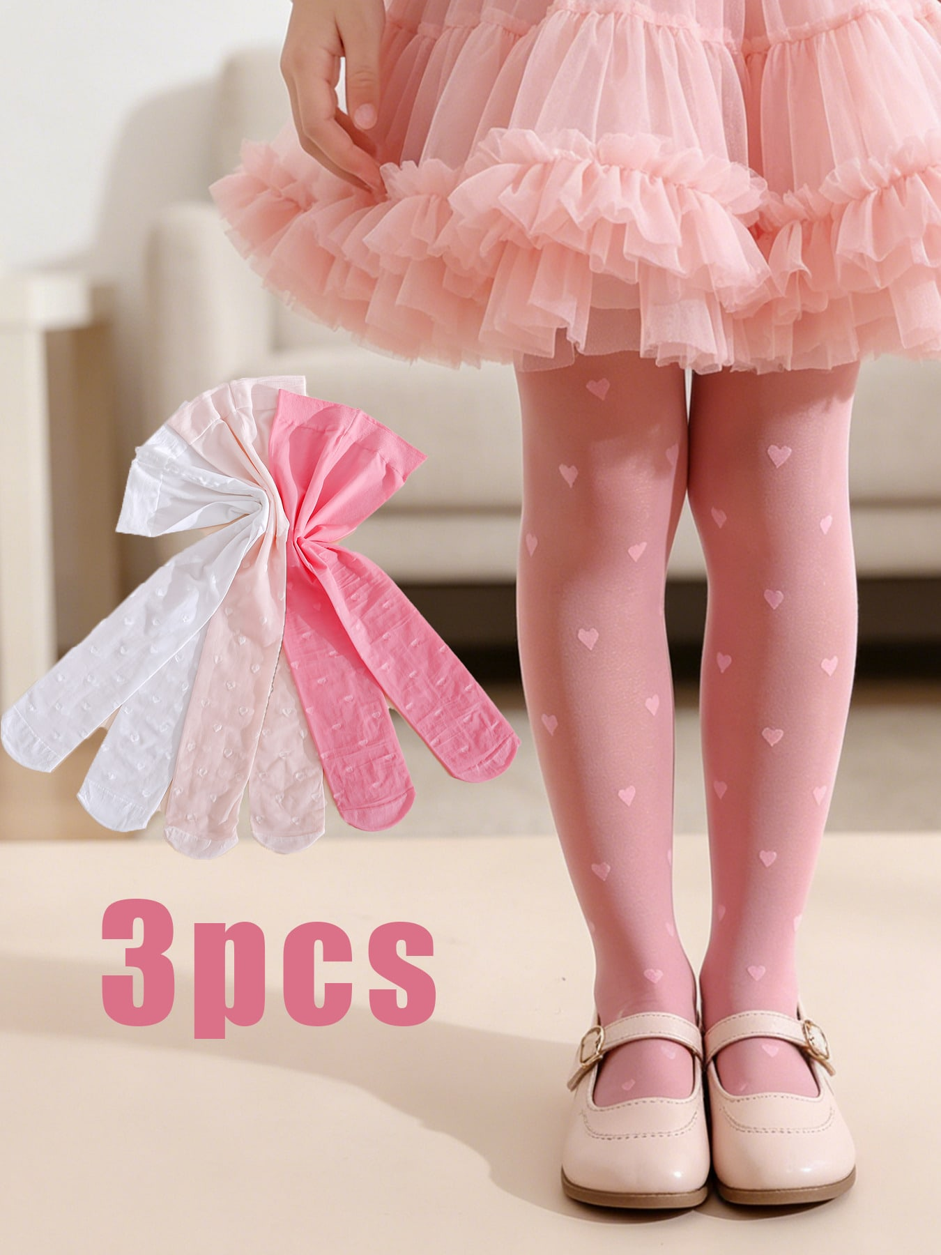 3Pcs Girls Heart Print Tights  - مراجعة Tights Pantyhose Sheer وسعره