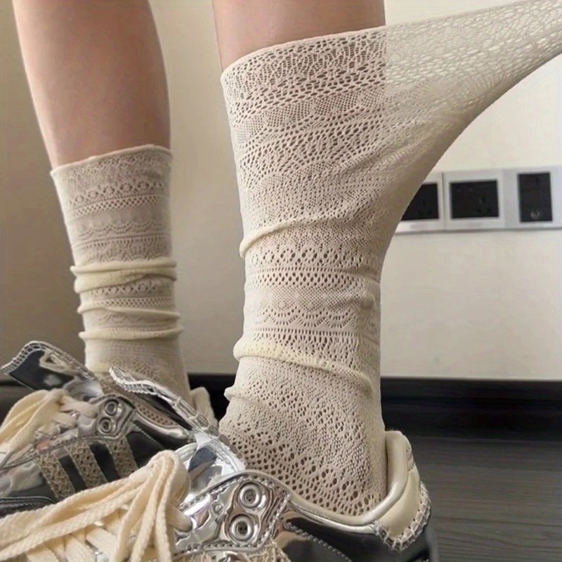 1/4 Pairs Women Lace Trimmed K - مراجعة Knee High Sock Women وسعره