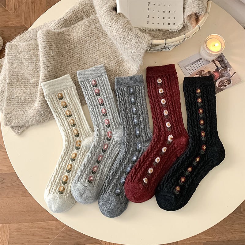Korean Sweet Floral Wool Mid-C - مراجعة Boot Sock Slouchy وسعره