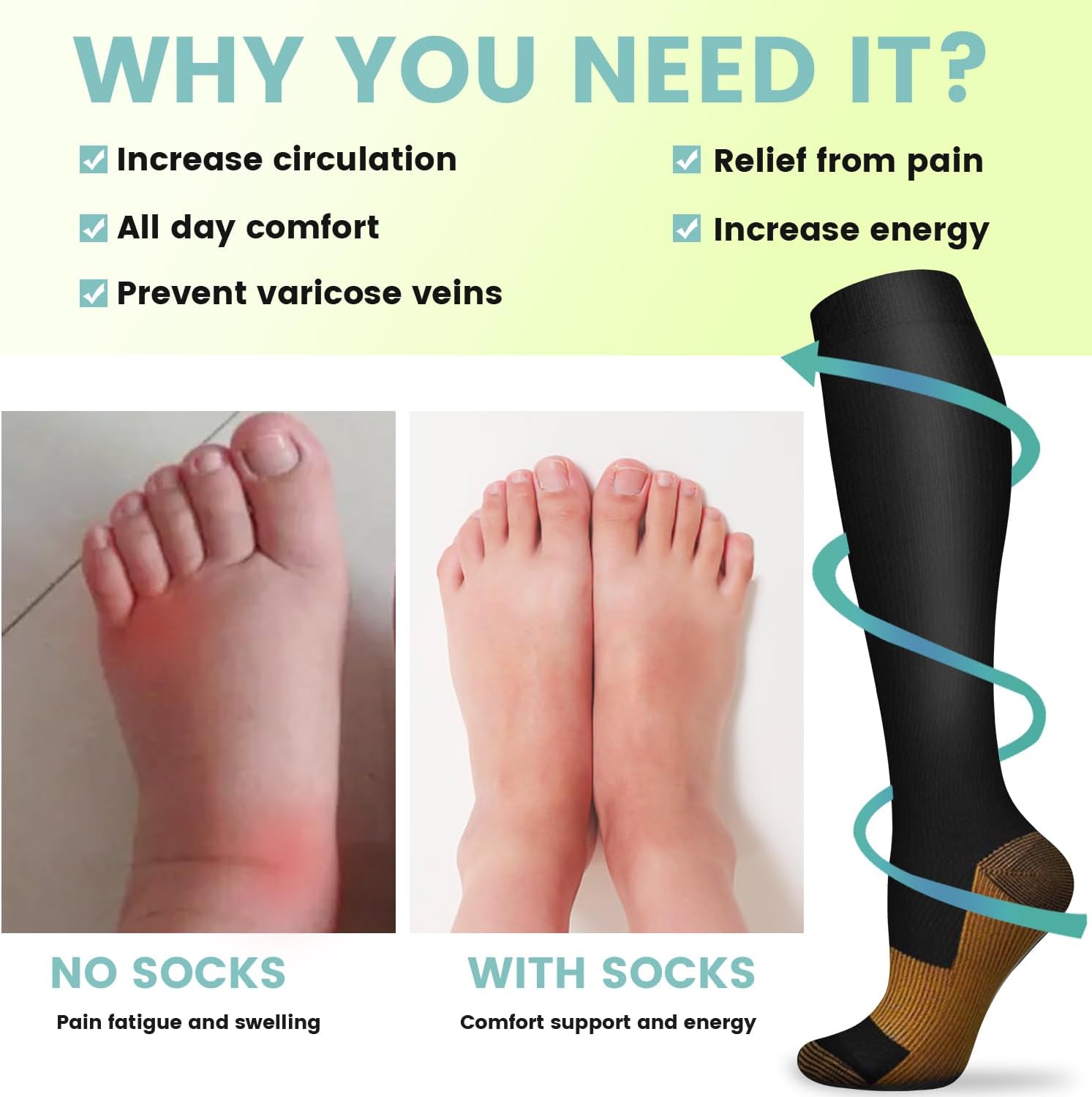 6 Pairs Solid Color Copper Com - مراجعة Compression Sock Medical وسعره
