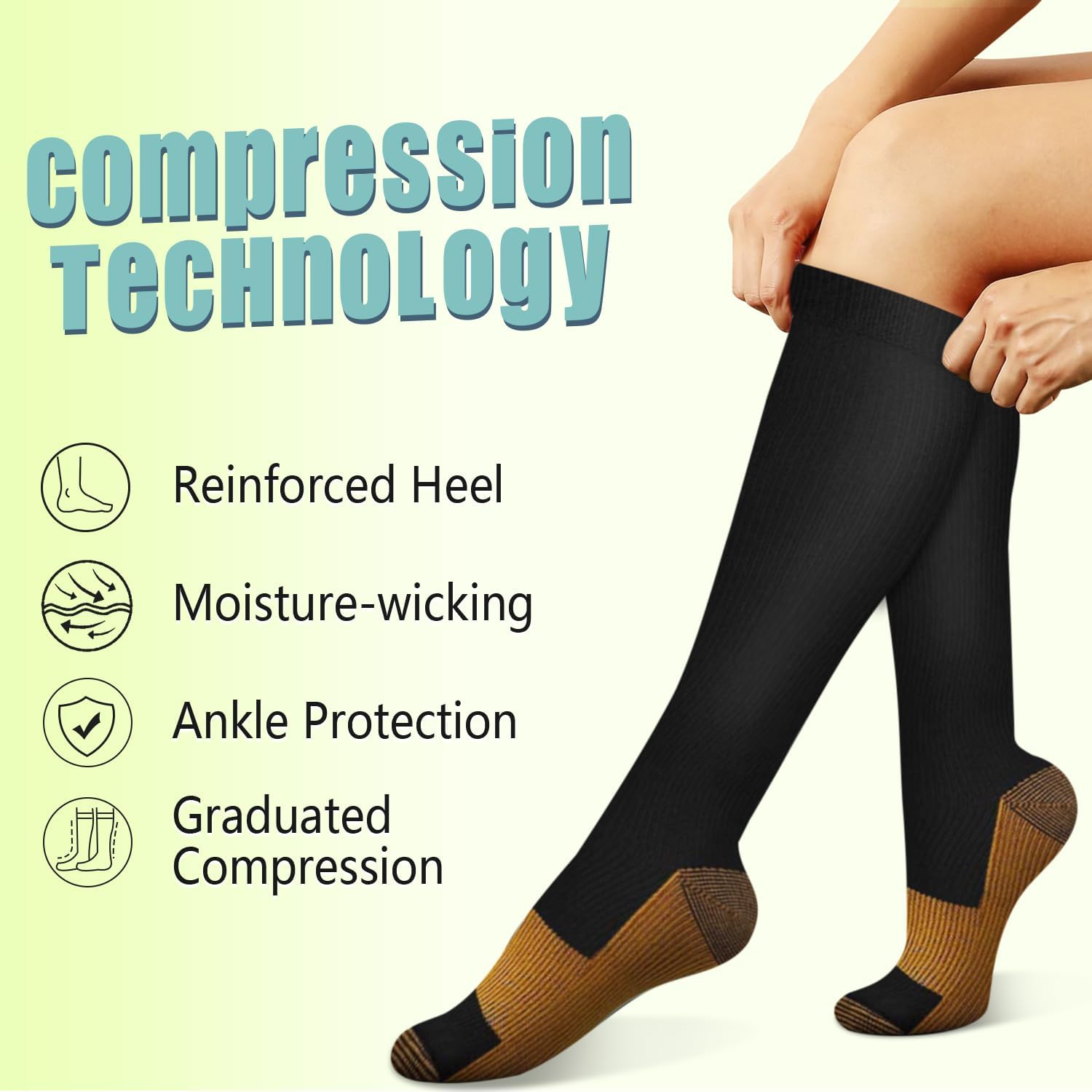 6 Pairs Solid Color Copper Com - مراجعة Compression Sock Medical وسعره