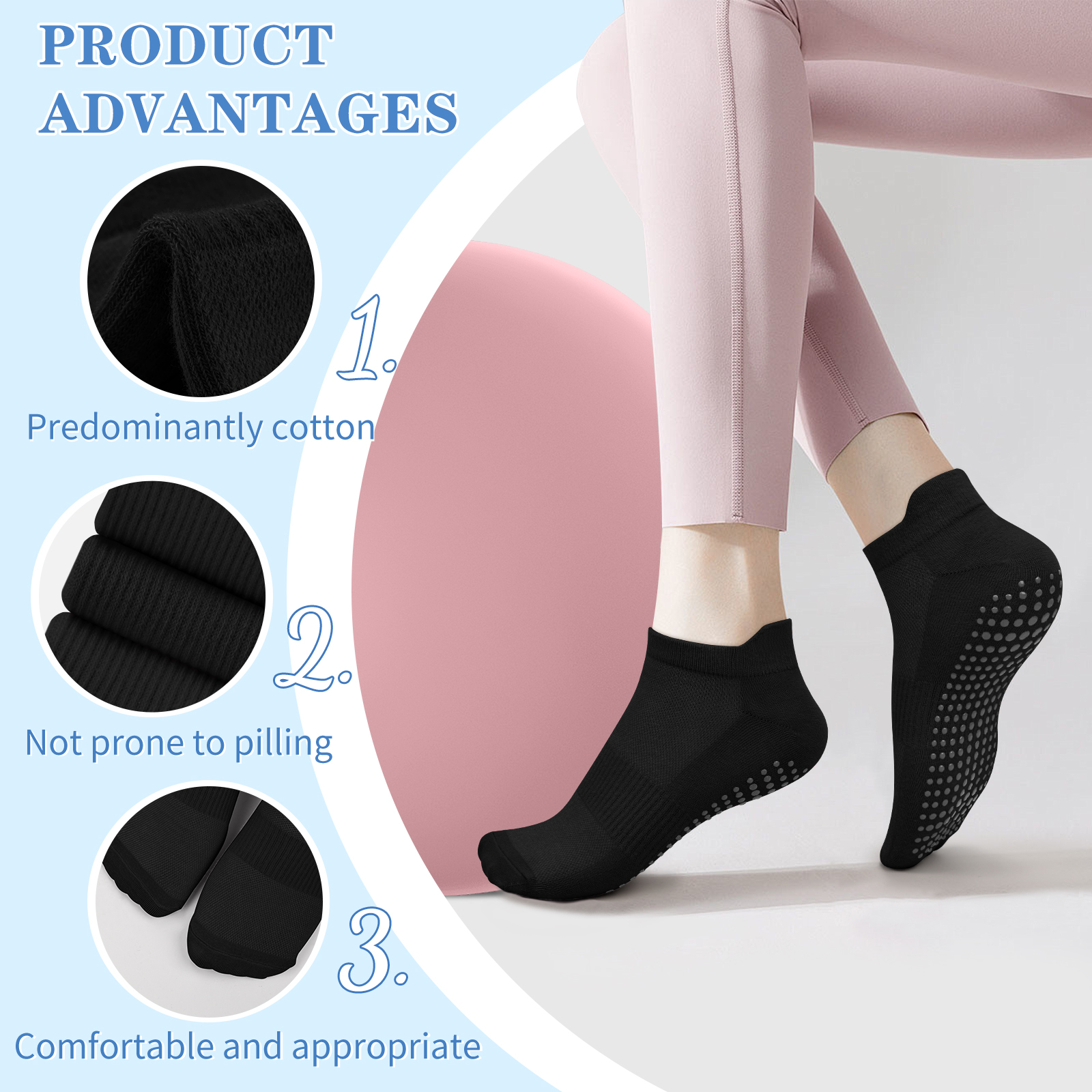 3 Pairs Yoga Socks Women Cotto - مراجعة Grip Sock Yoga وسعره